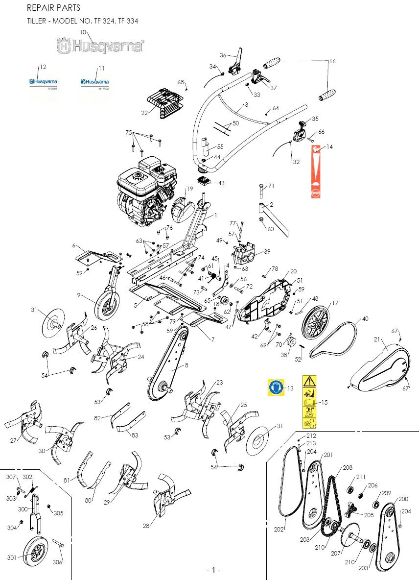 Запчасти, схема и деталировка Husqvarna TF334