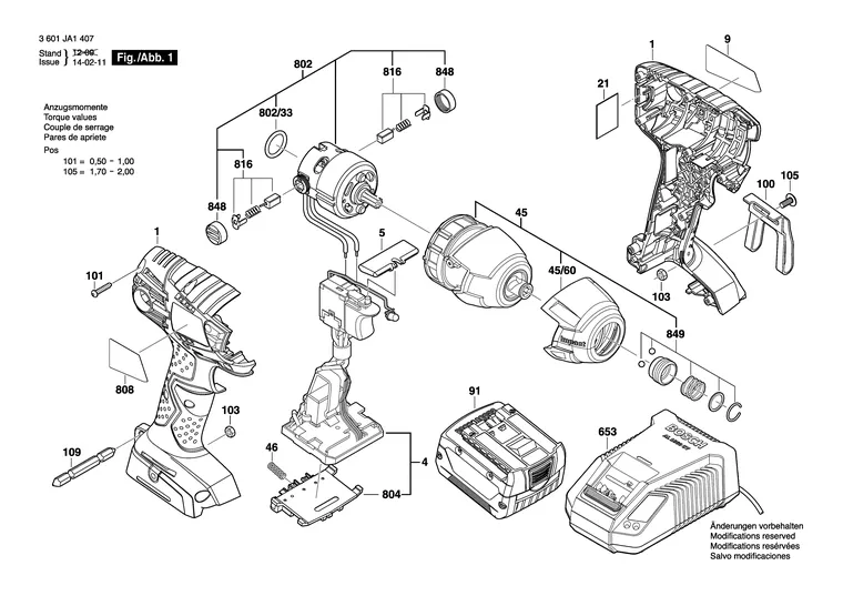 Запчасти, схема и деталировка Bosch GDR 14,4 V-LI (ТИП 3601JA1407)