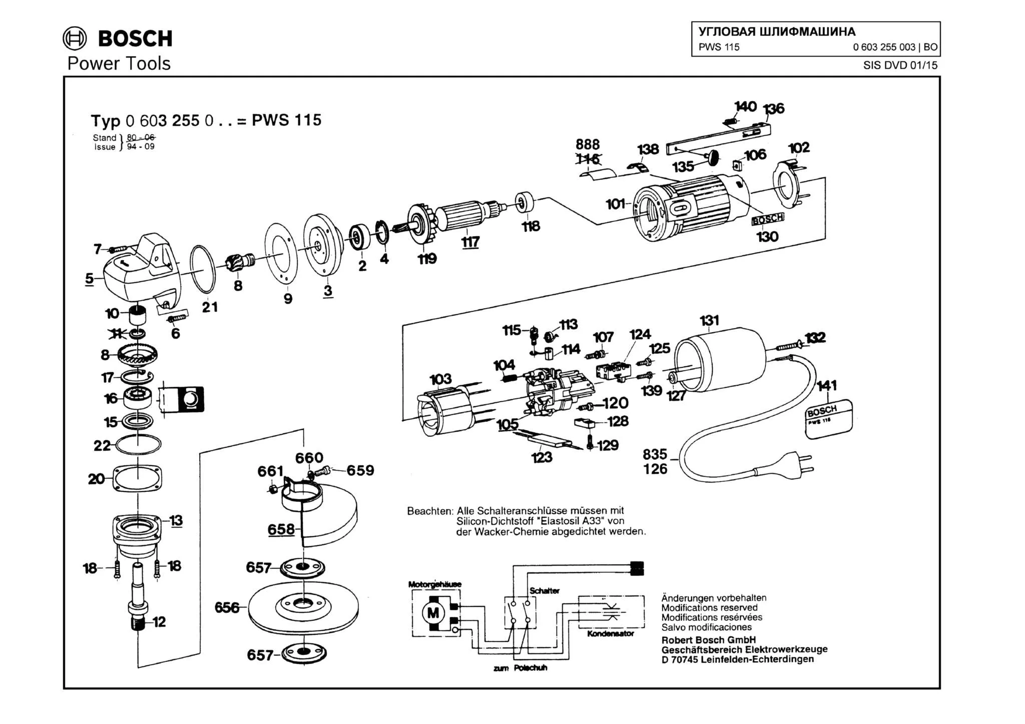 Запчасти, схема и деталировка Bosch PWS 115 (ТИП 0603255003)