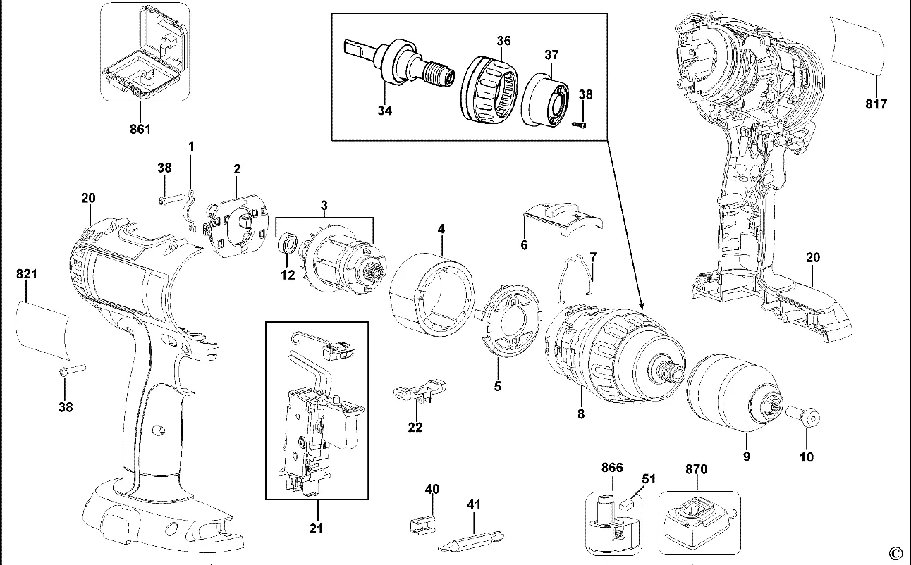 Запчасти, схема и деталировка Dewalt DC722C2 TYPE 10