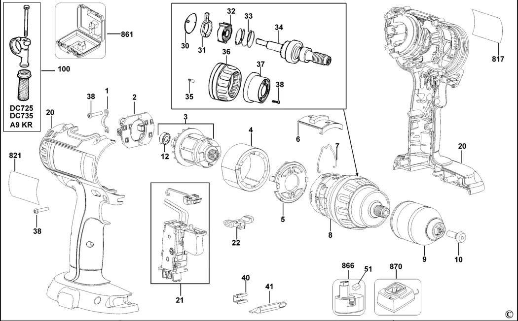 Запчасти, схема и деталировка Dewalt DC727K TYPE 11
