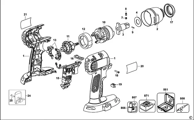 Запчасти, схема и деталировка Dewalt DC822 TYPE 1