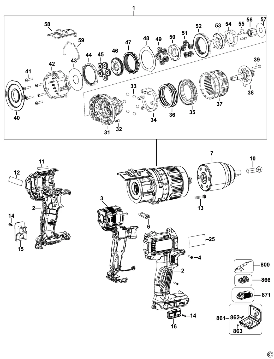 Запчасти, схема и деталировка Dewalt DCD732 TYPE 2
