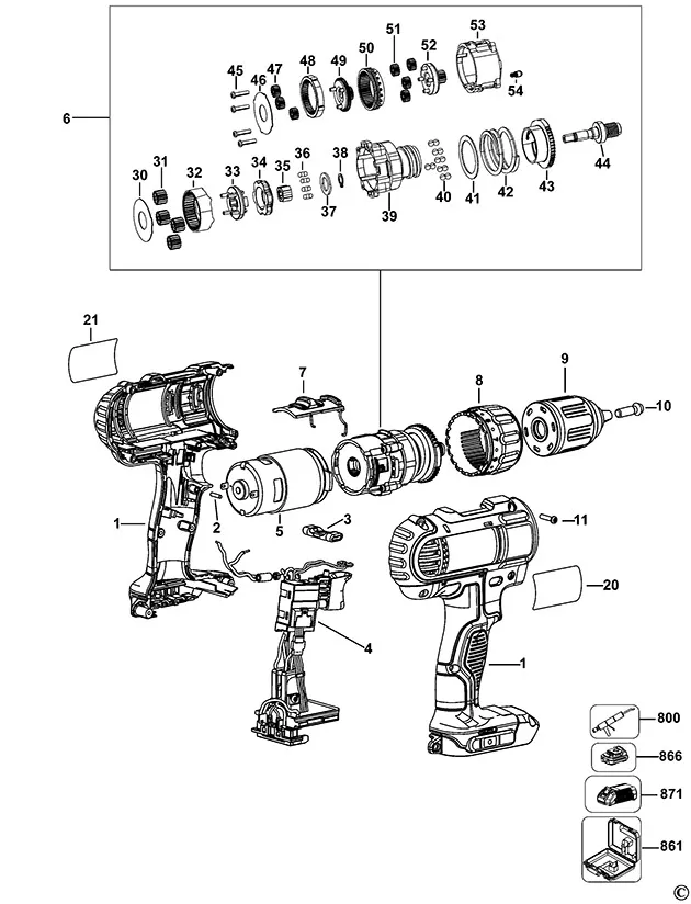 Запчасти, схема и деталировка Dewalt DCD734 TYPE 1