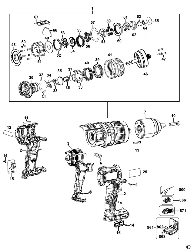 Запчасти, схема и деталировка Dewalt DCD795 TYPE 2