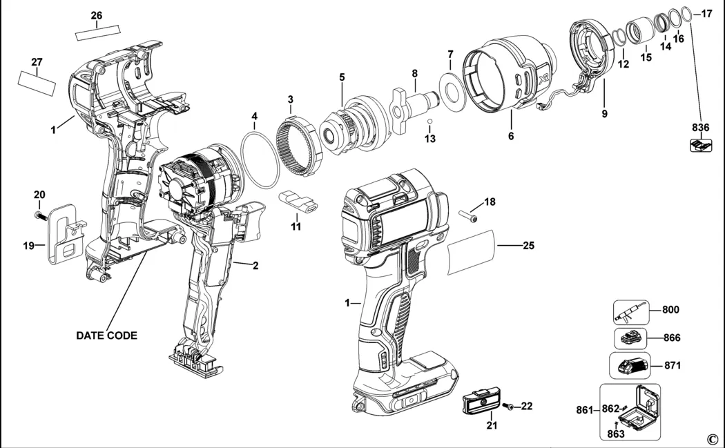 Запчасти, схема и деталировка Dewalt DCF836 TYPE 2