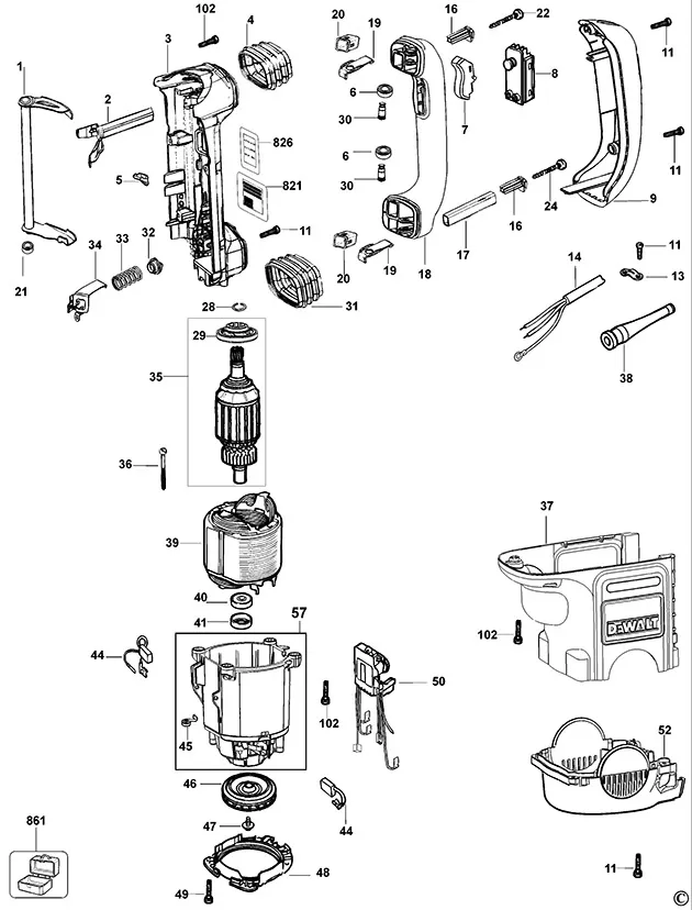 Выключатель для Dewalt D25840K TYPE 1 (КОРПУС И МОТОР) Арт.:581070-01