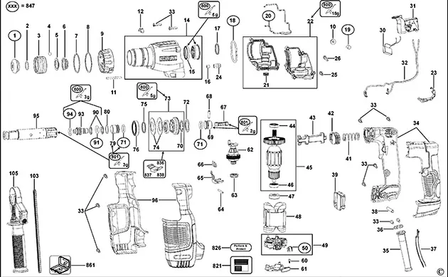 Запчасти, схема и деталировка Dewalt D25052K TYPE 1