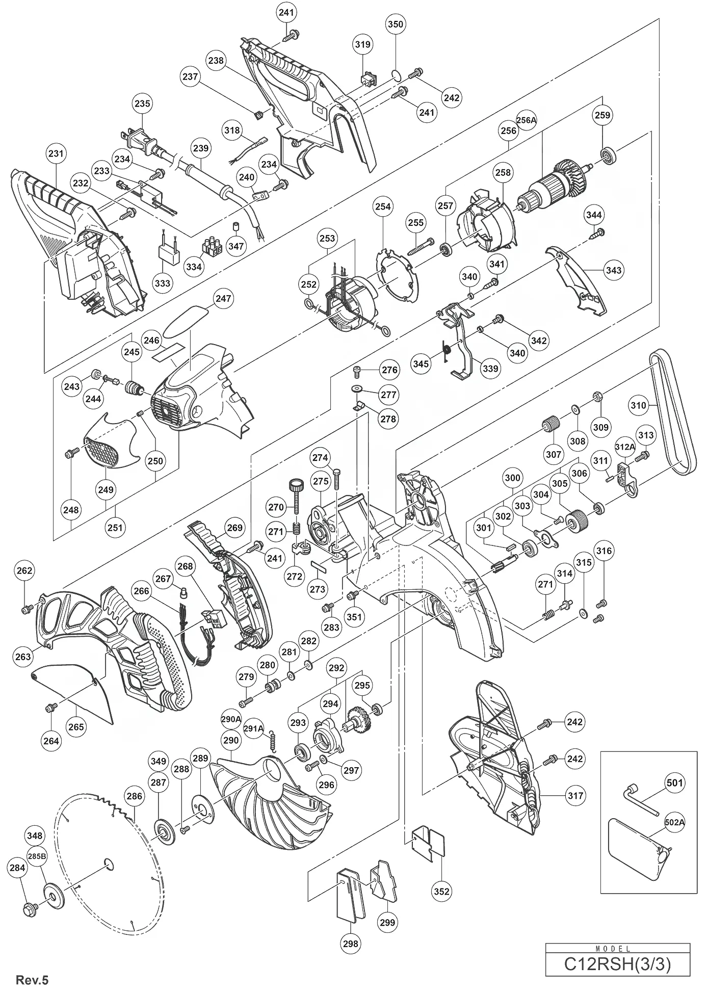 Выключатель 220В для Hitachi C12RSH (ЧАСТЬ 3) Арт.:319503