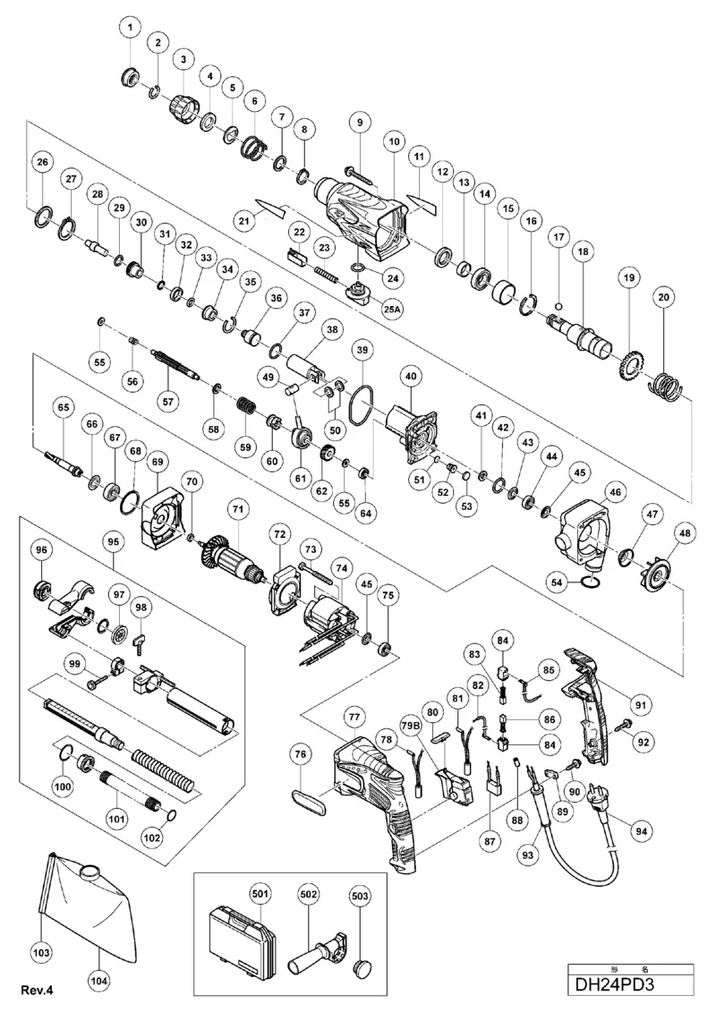 Запчасти, схема и деталировка Hitachi DH24PD3