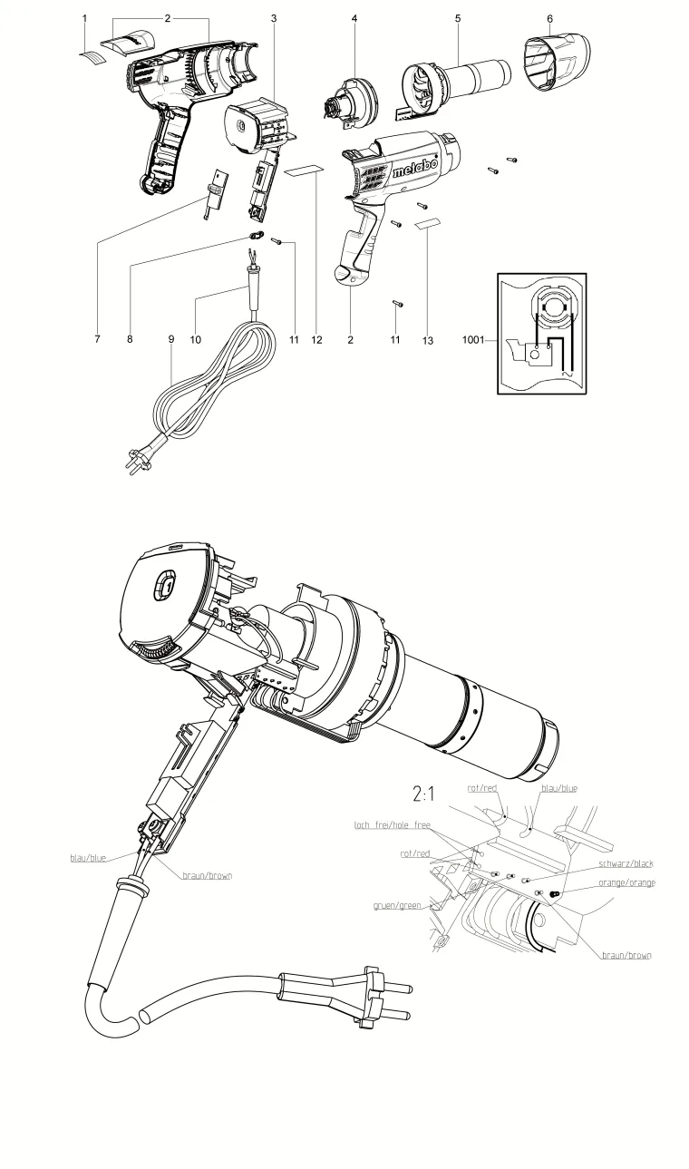 Запчасти, схема и деталировка Metabo HE 20-600 (6.02060.50) (ТИП 02060000)
