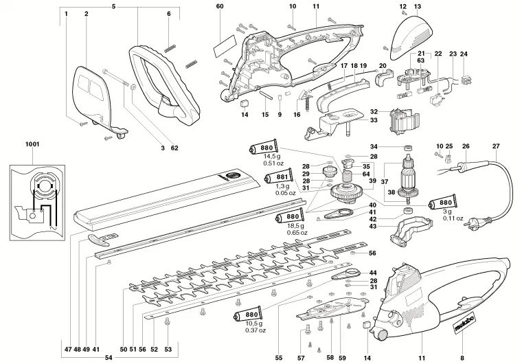 Запчасти, схема и деталировка Metabo HS 8455 S (ТИП 08455000)