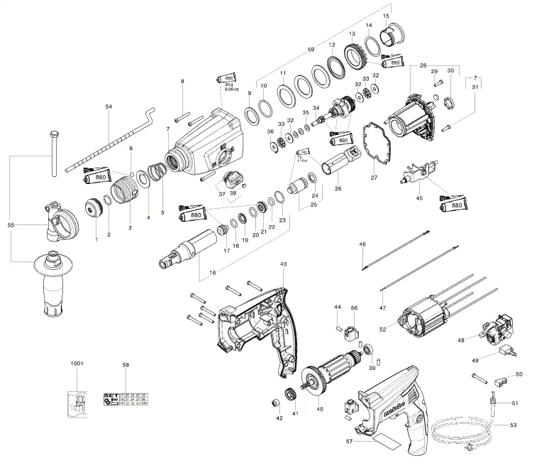 Редуктор в сборе для Metabo KHE 2644 (6.06157.00) (ТИП 06157000) Арт.:316045700
