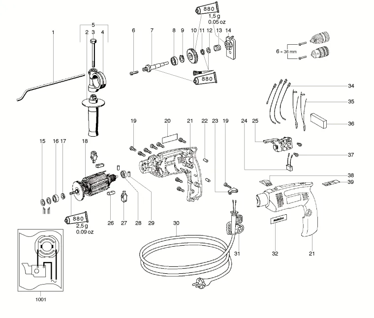 Запчасти, схема и деталировка Metabo SBE 520 (ТИП 00518000)