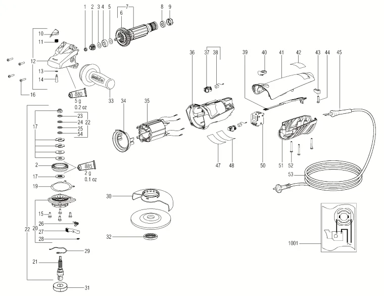 Запчасти, схема и деталировка Metabo WA 1000 QUICK (ТИП 20100000)