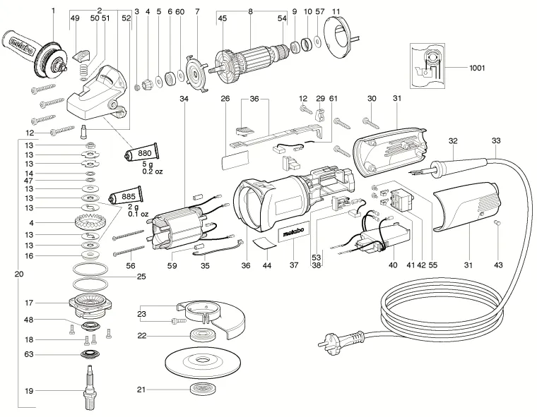 Корпус редуктора в сборе для Metabo WE 14-150 PLUS (ТИП 01450001) Арт.:316029180