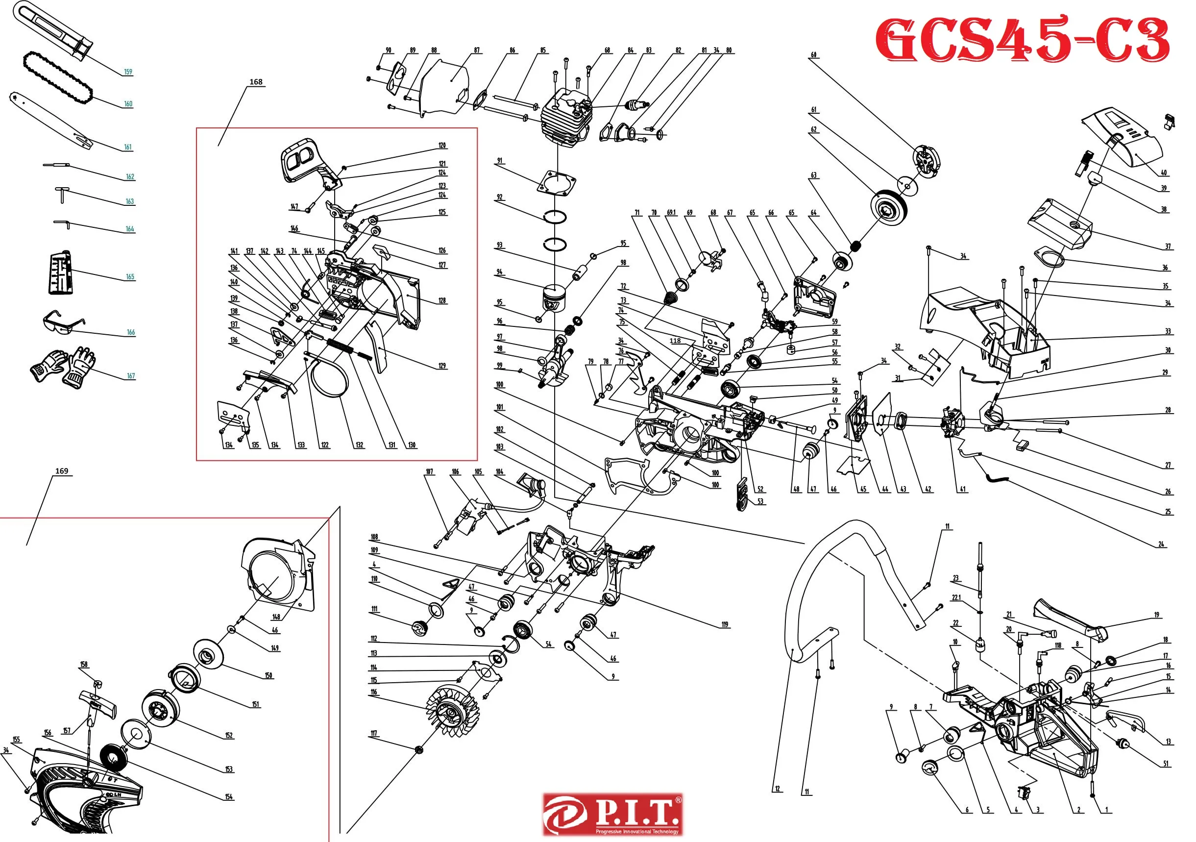 Запчасти, схема и деталировка P.I.T. GCS45-C3