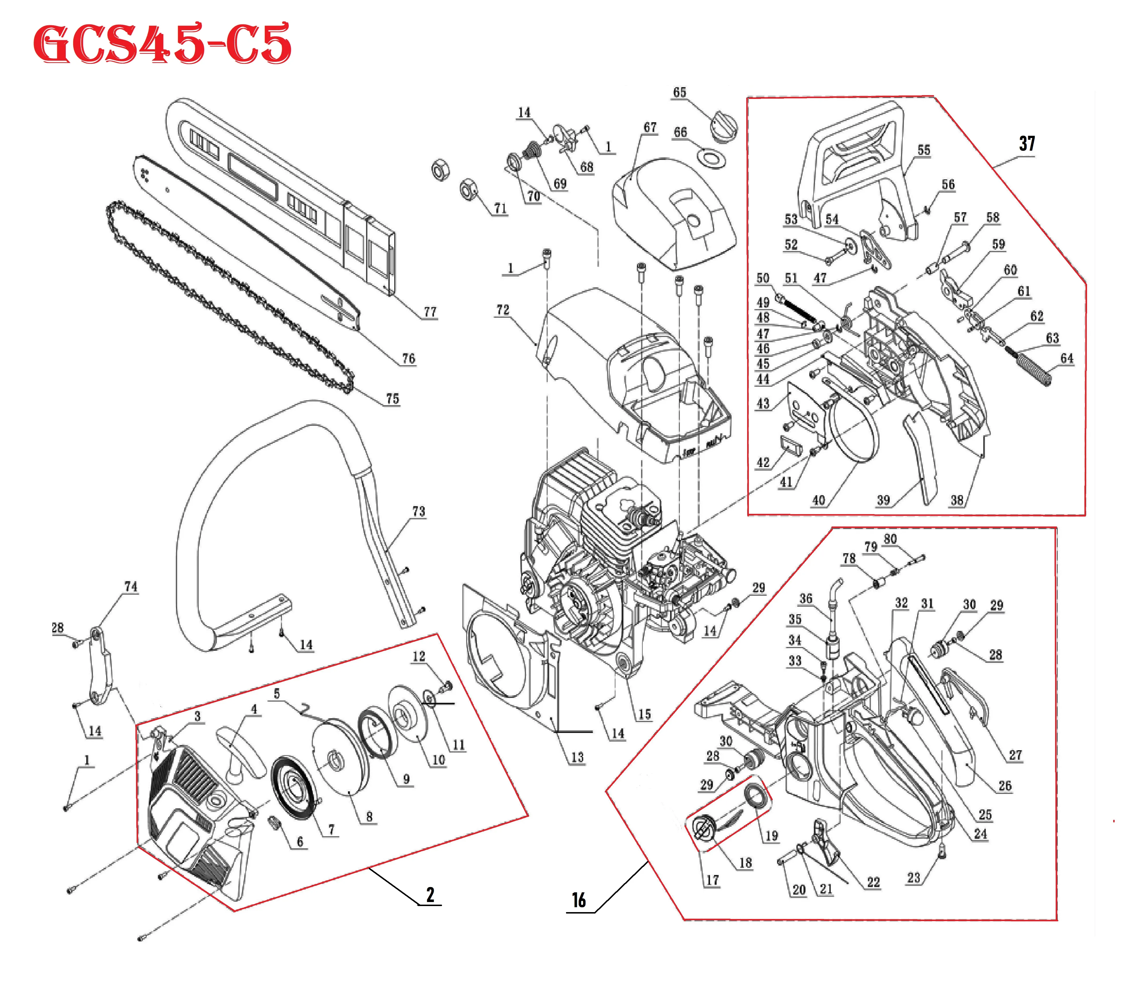 Запчасти, схема и деталировка P.I.T. GCS45-C5