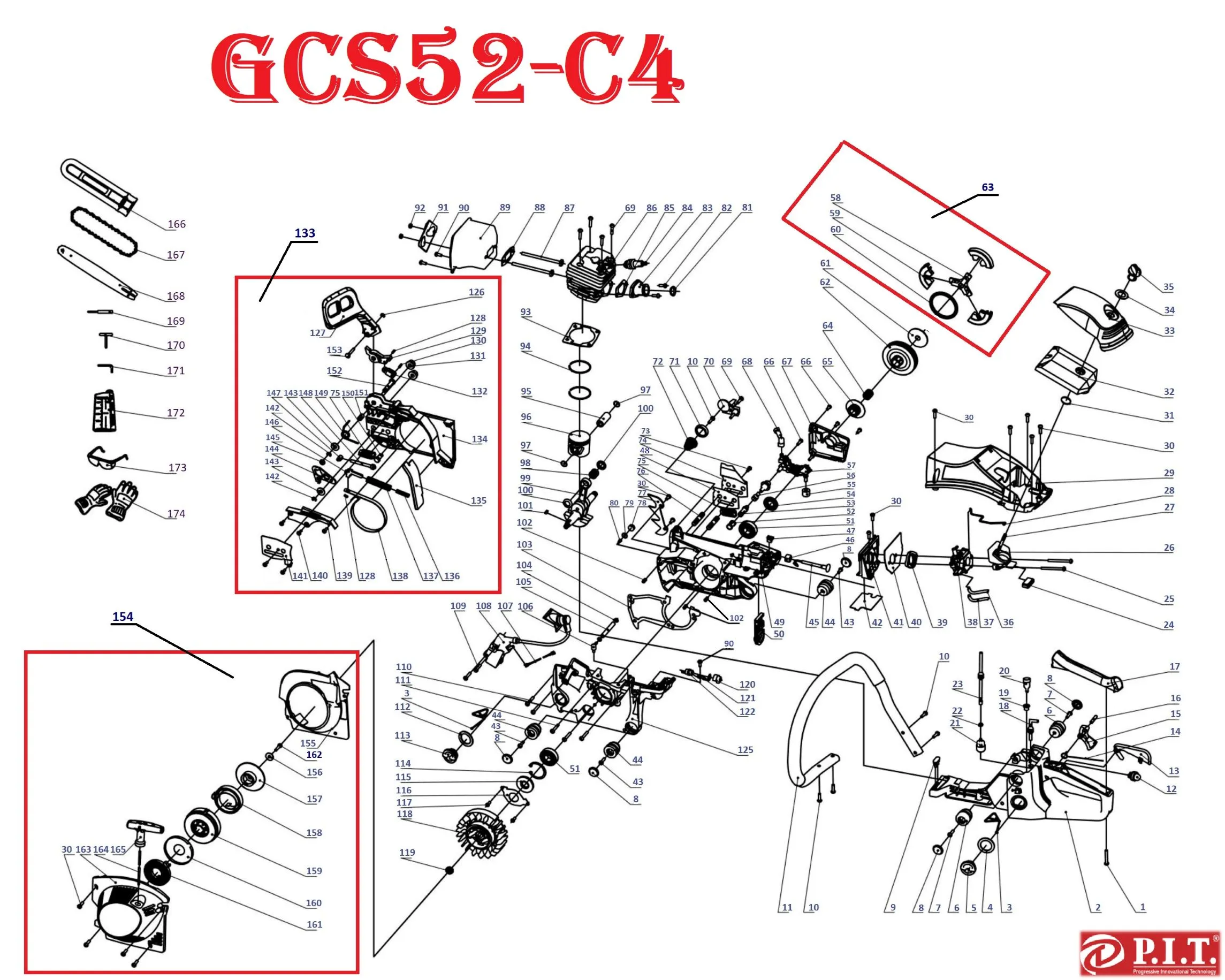 Запчасти, схема и деталировка P.I.T. GCS52-C4