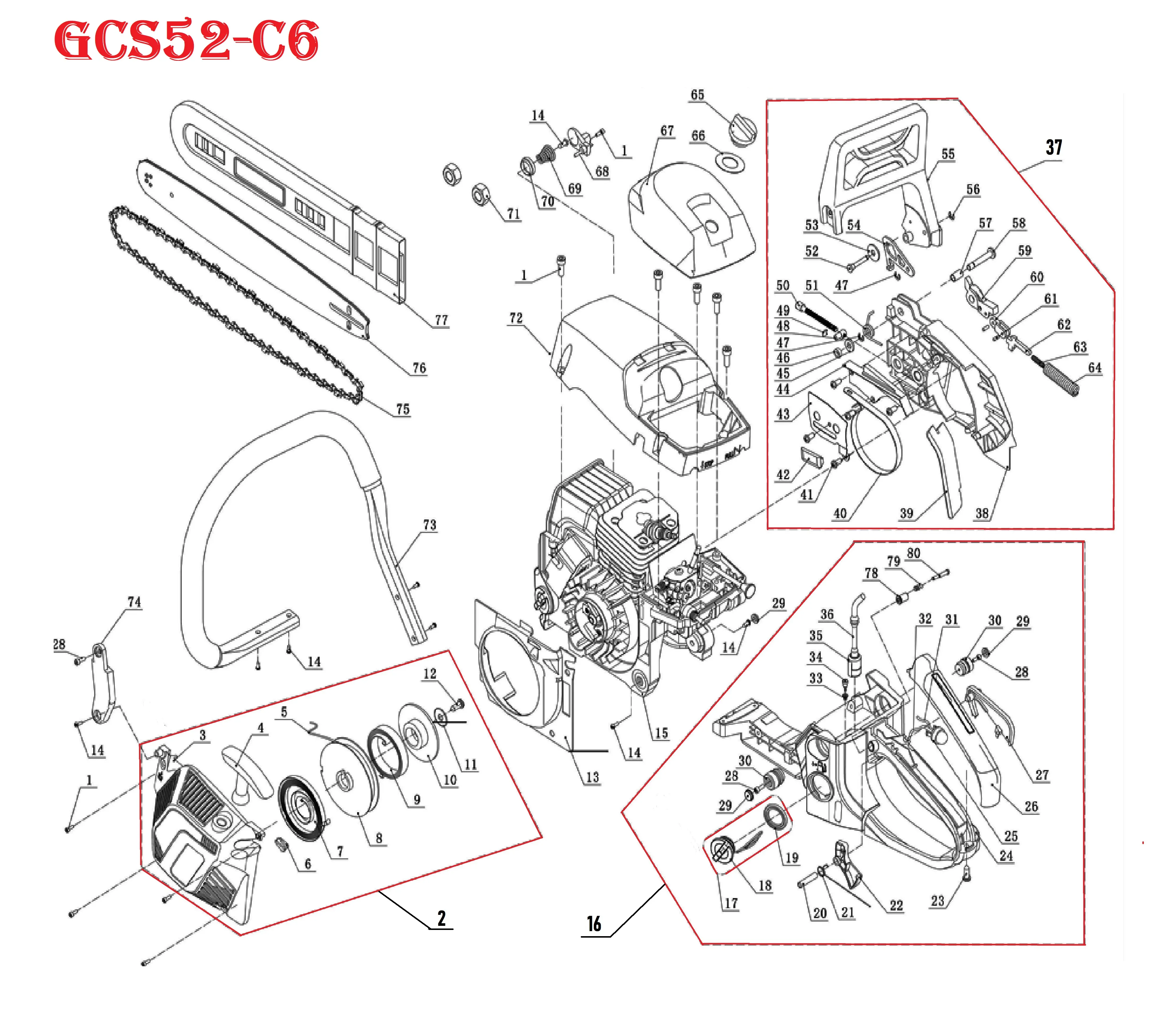 Запчасти, схема и деталировка P.I.T. GCS52-C6