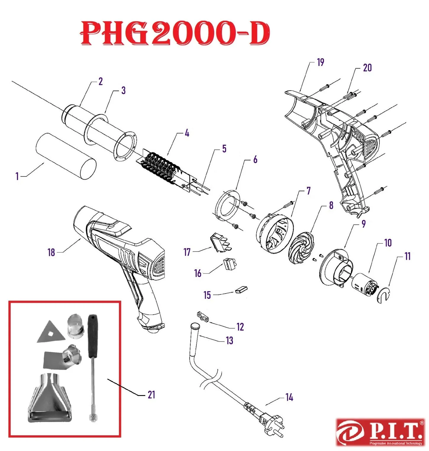Запчасти, схема и деталировка P.I.T. PHG2000-D