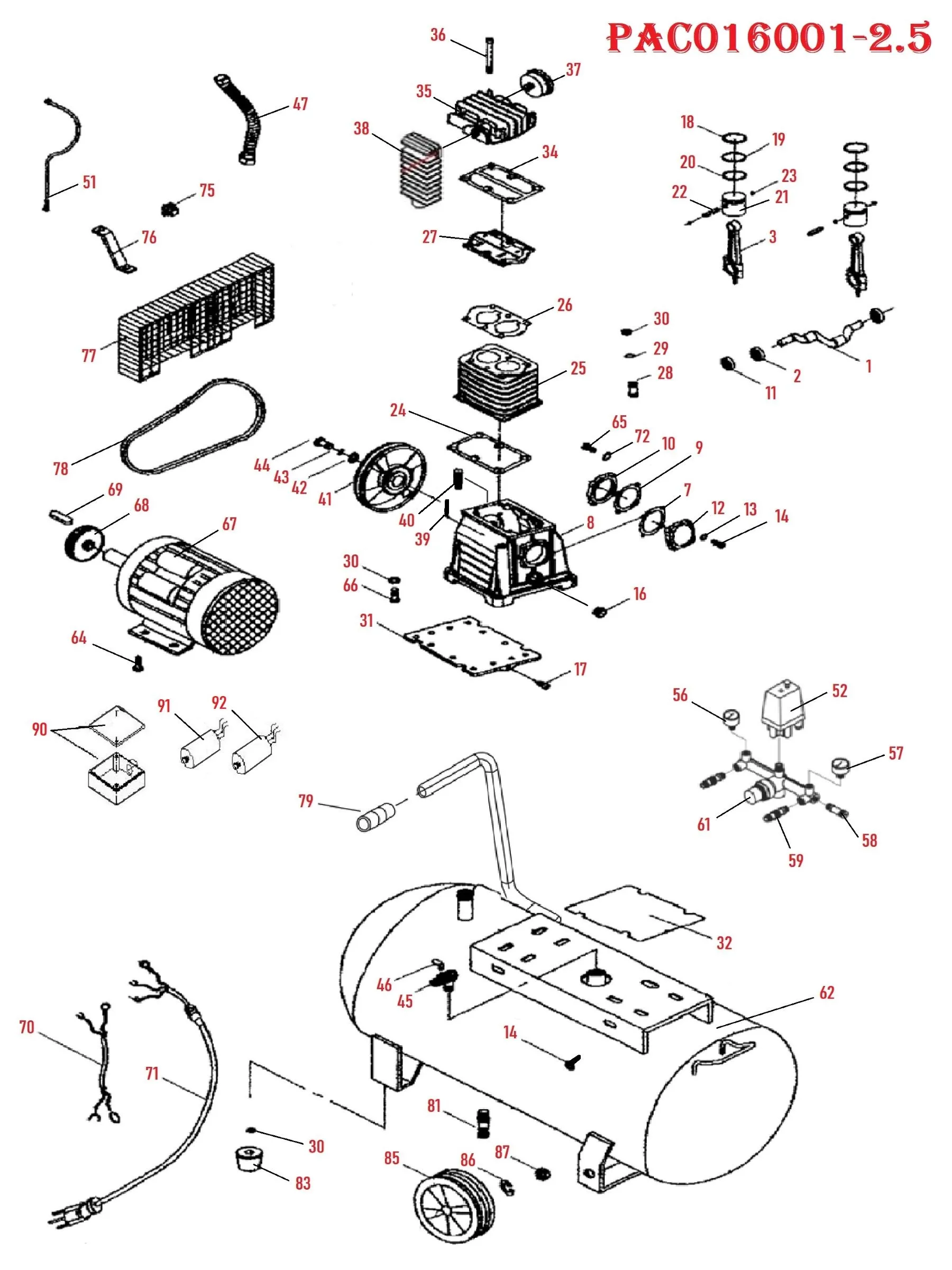 Запчасти, схема и деталировка P.I.T. PAC016001-2,5_100