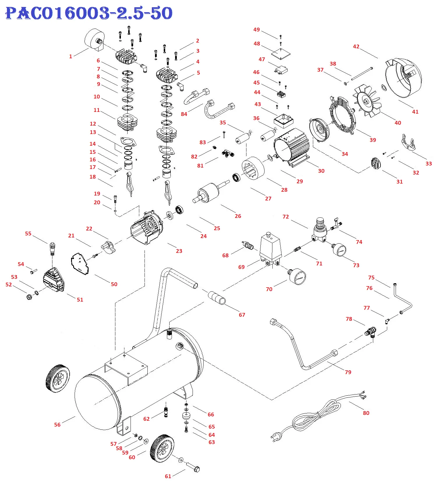 Запчасти, схема и деталировка P.I.T. PAC016003-2,5_50