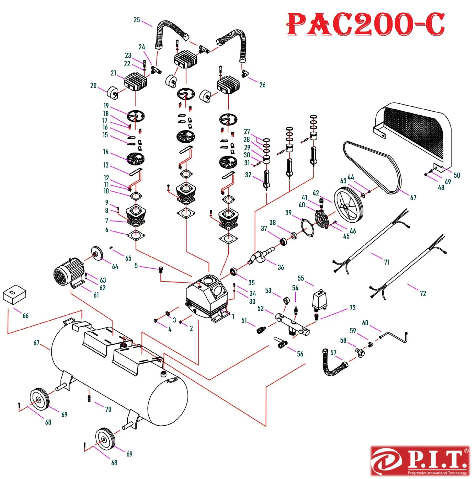 Запчасти, схема и деталировка P.I.T. PAC200-C