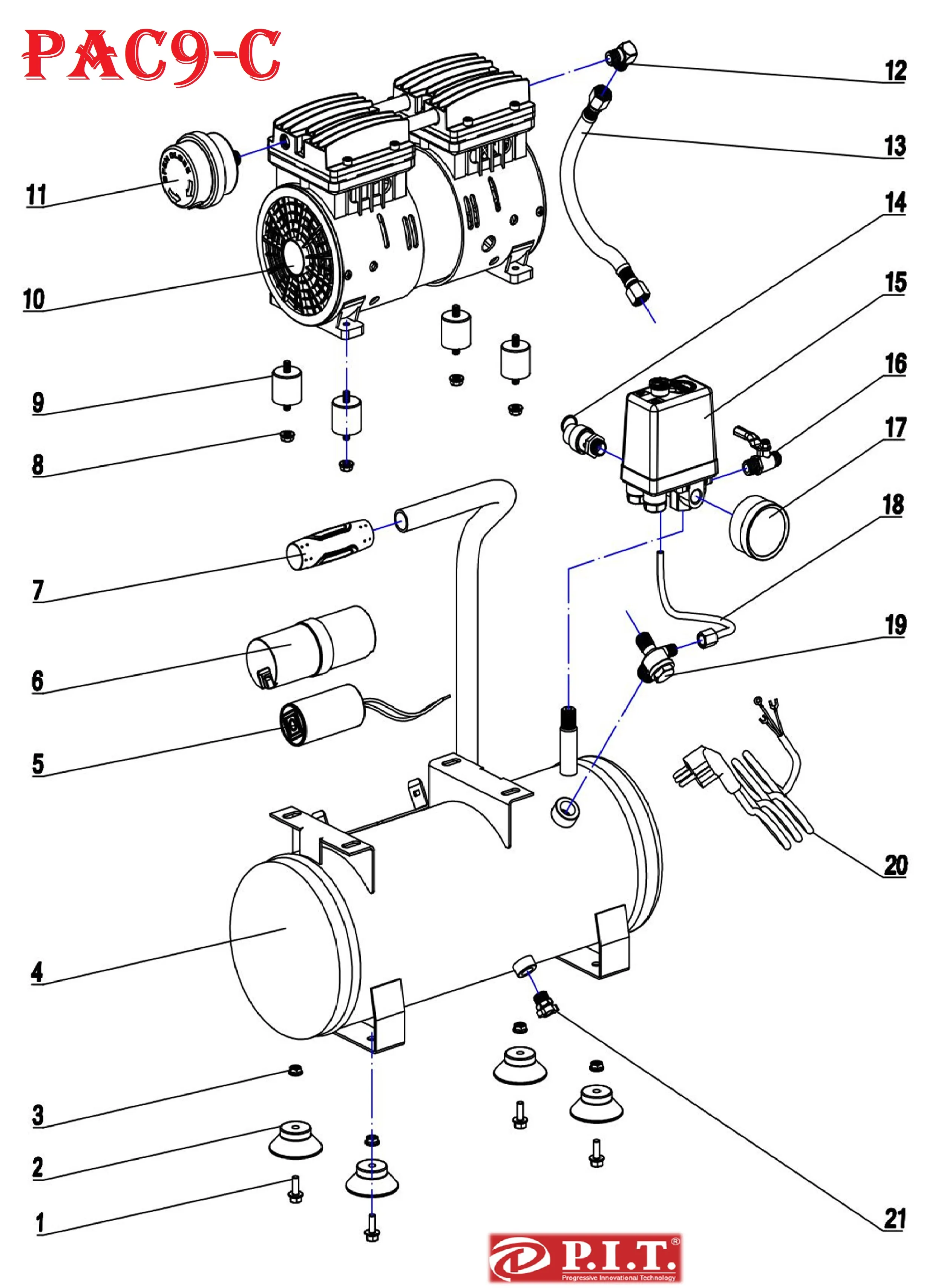 Запчасти, схема и деталировка P.I.T. PAC9-C