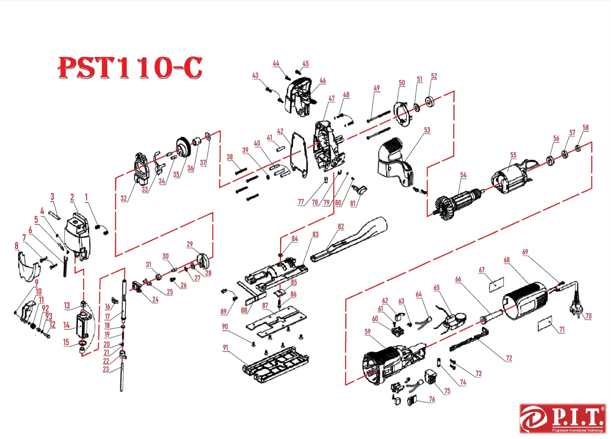 Запчасти, схема и деталировка P.I.T. PST110-C