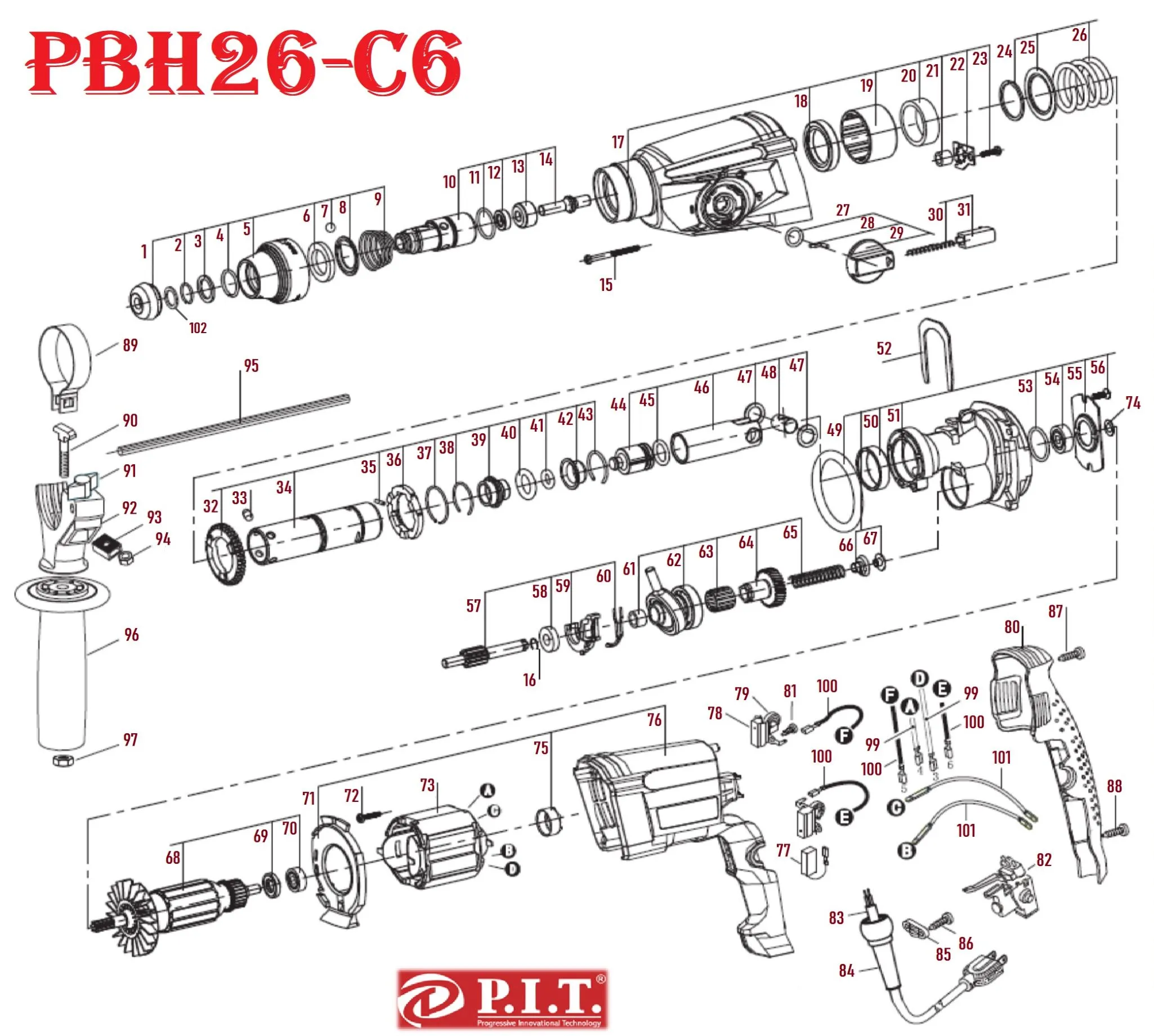 Запчасти, схема и деталировка P.I.T. PBH26-C6