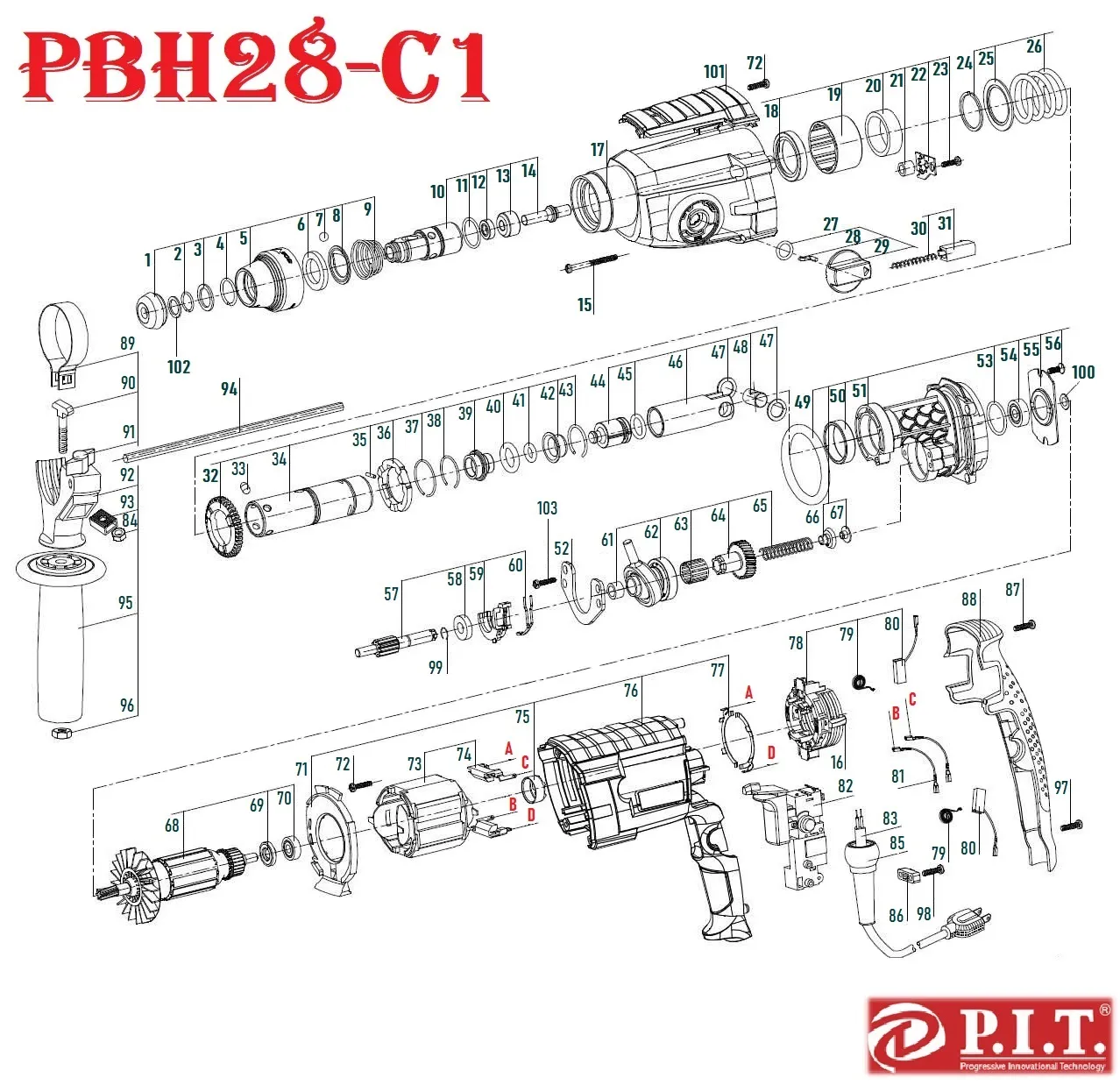 Запчасти, схема и деталировка P.I.T. PBH28-C1