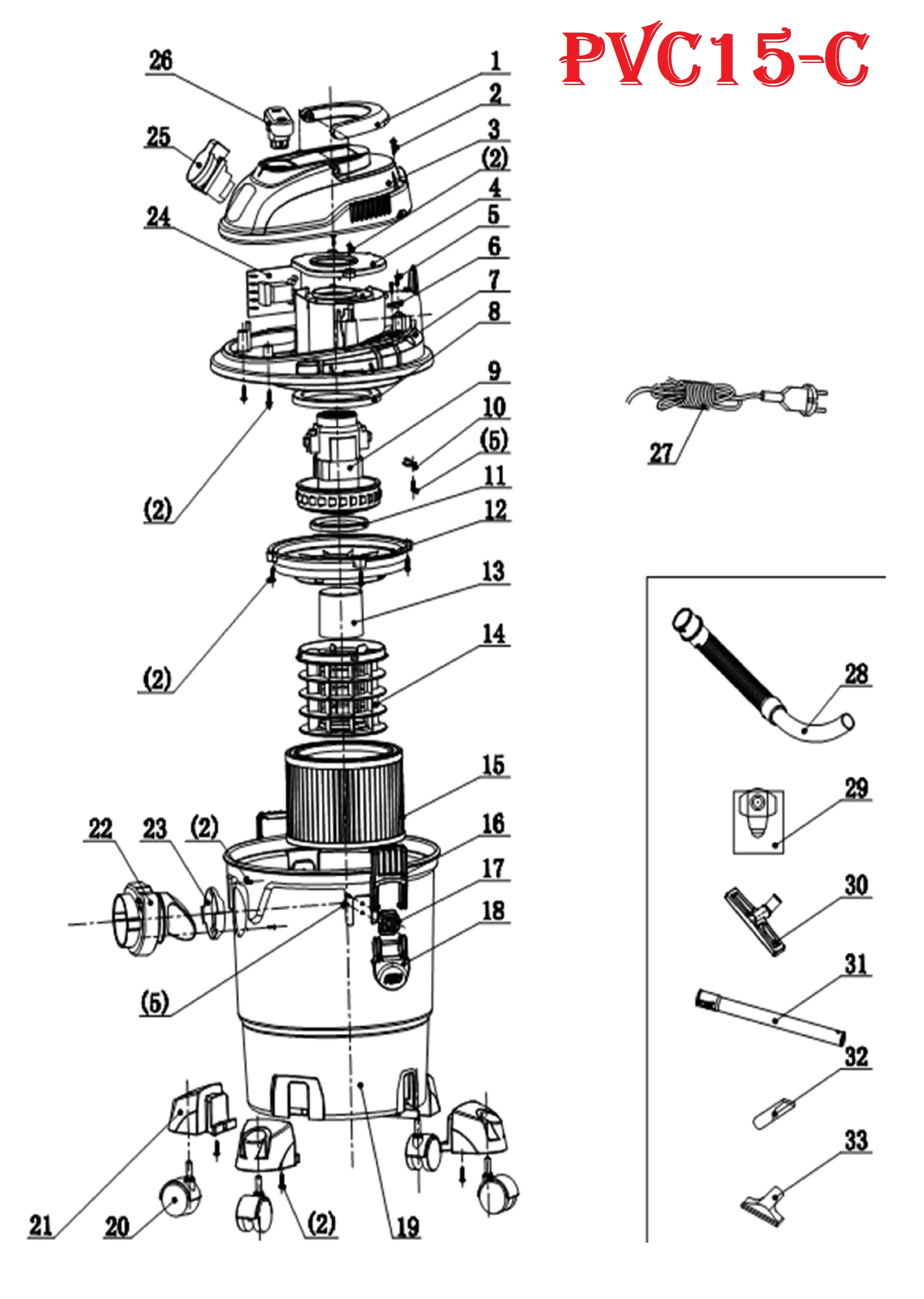 Запчасти, схема и деталировка P.I.T. PVC15-C