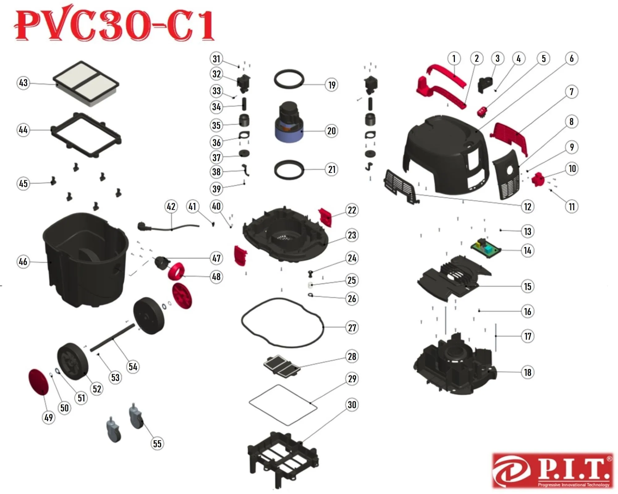 Запчасти, схема и деталировка P.I.T. PVC30-C1