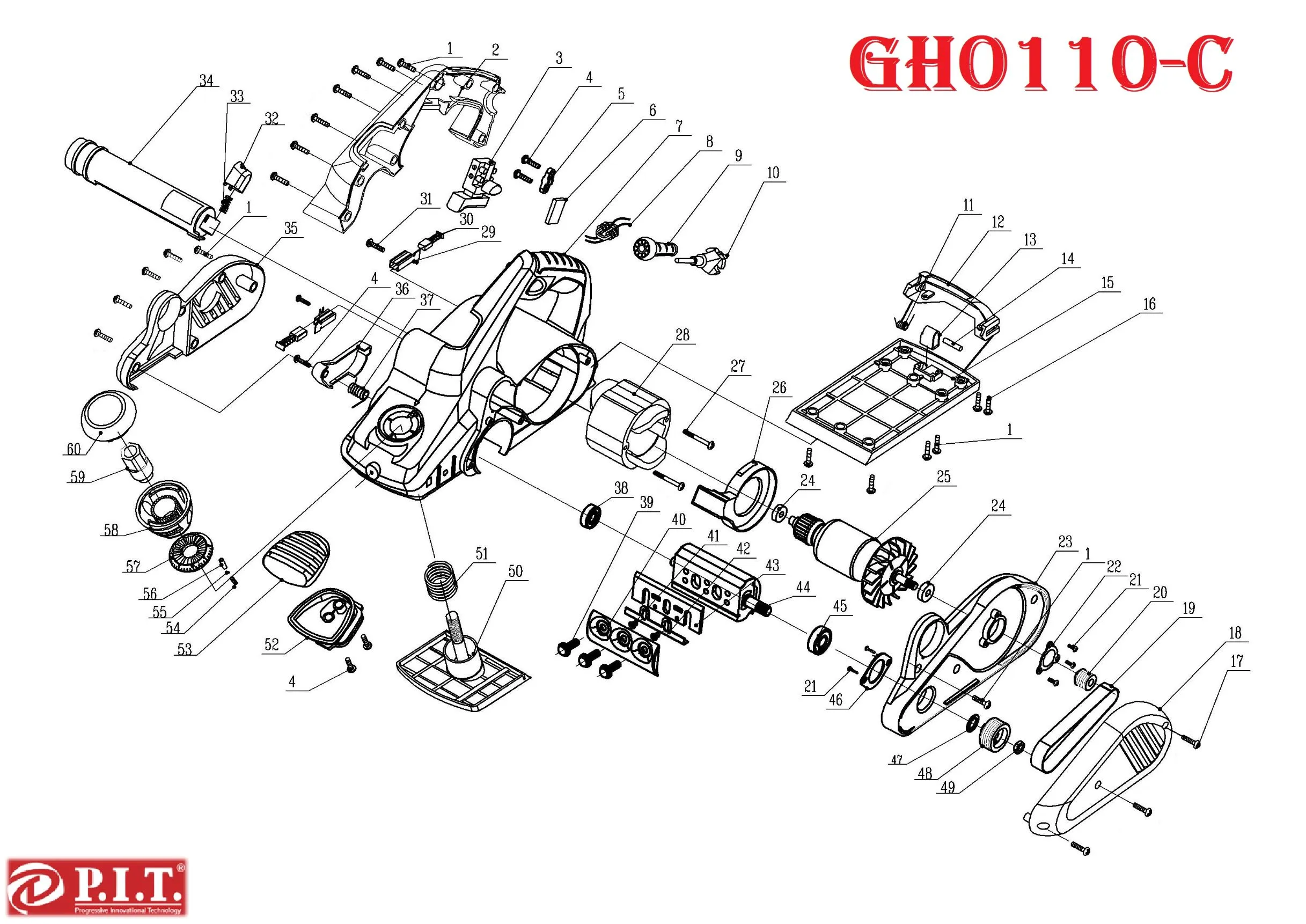 Запчасти, схема и деталировка P.I.T. GHO110-C МАСТЕР