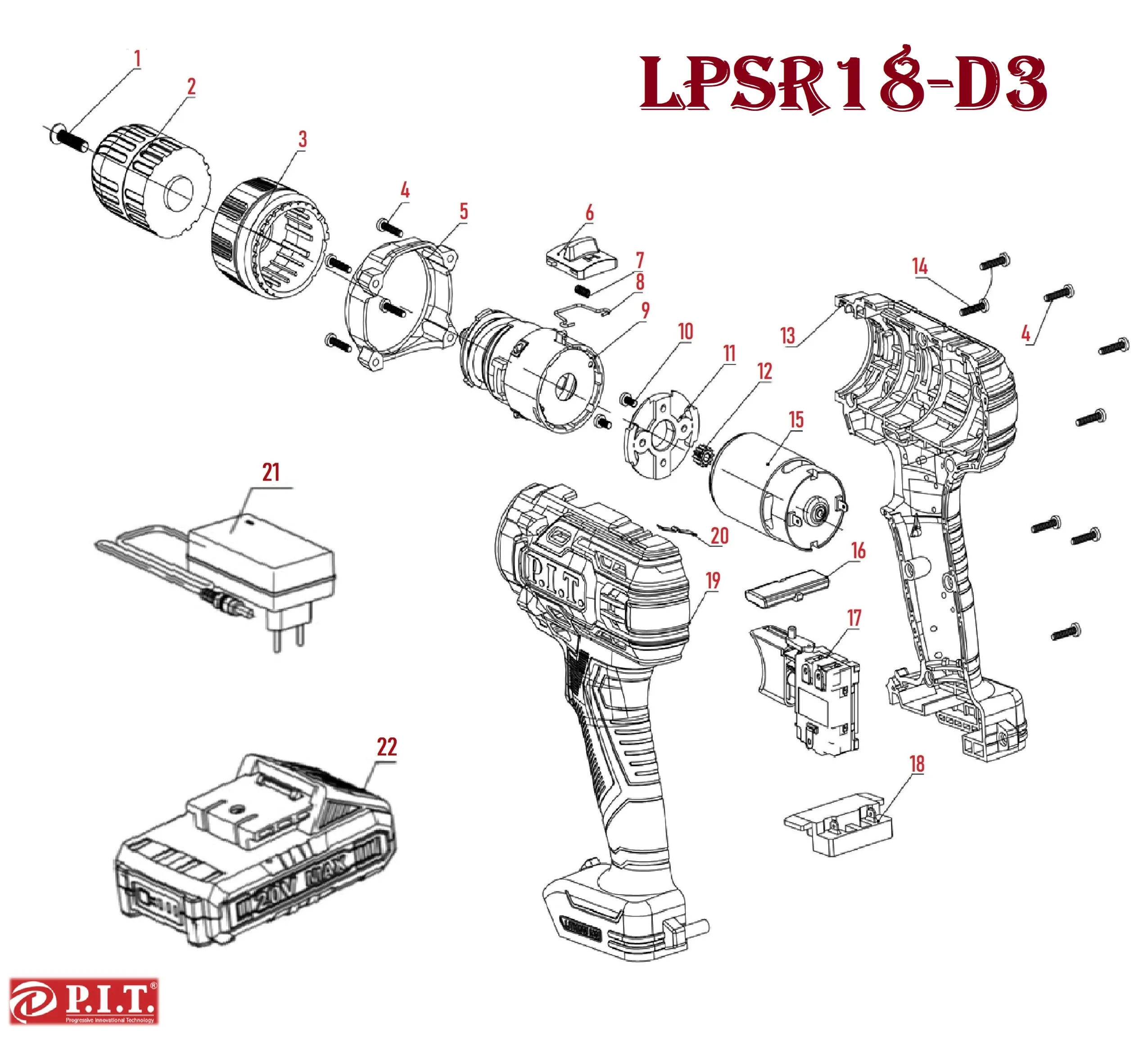 Запчасти, схема и деталировка P.I.T. LPSR18-D3