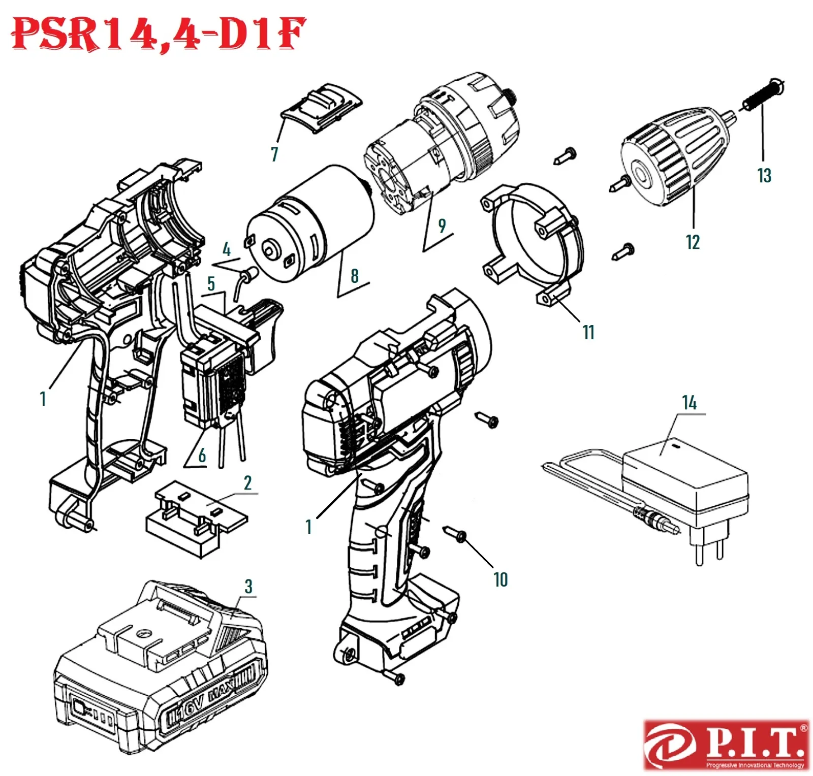 Запчасти, схема и деталировка P.I.T. PSR14,4-D1F