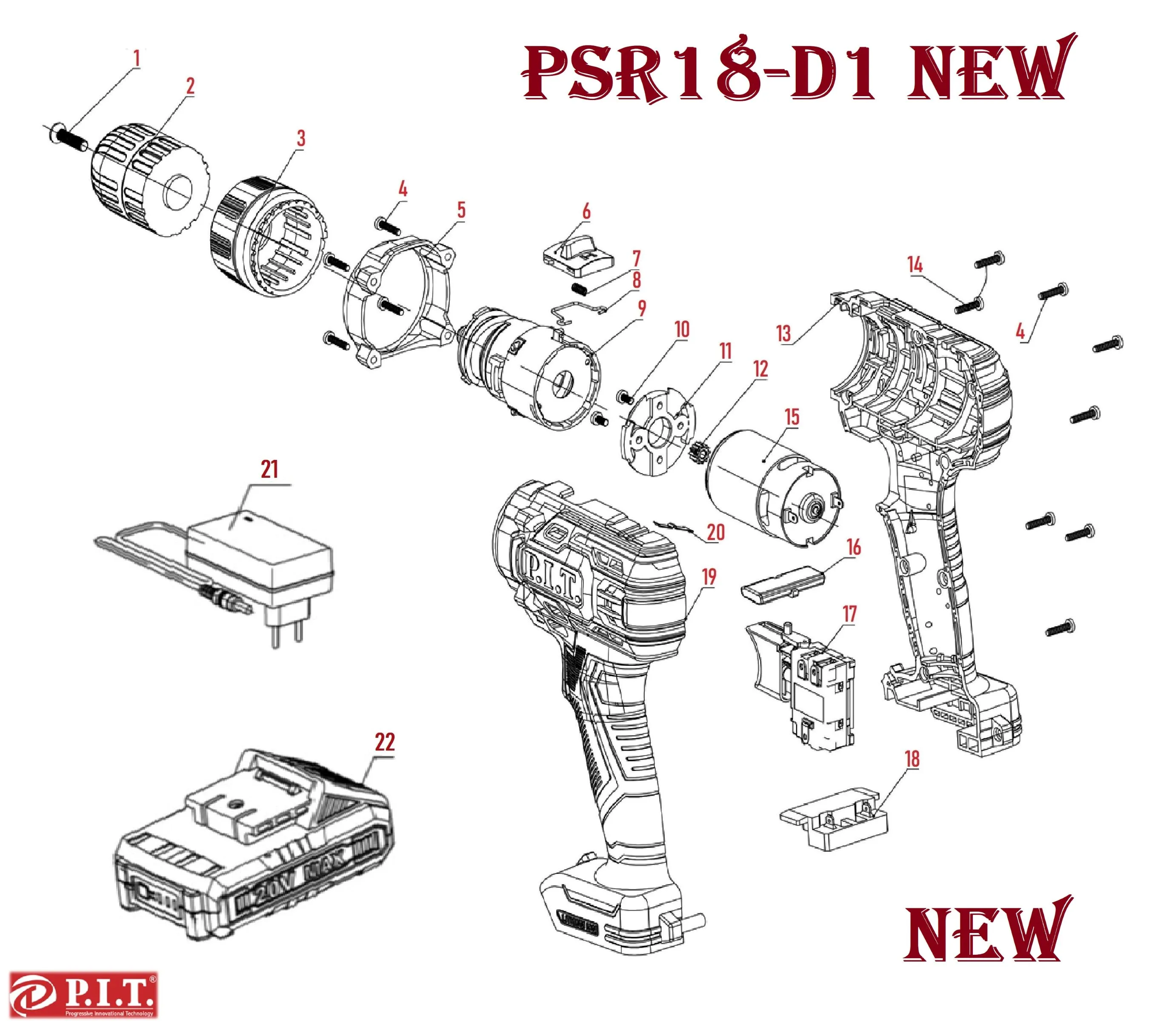 Запчасти, схема и деталировка P.I.T. PSR18-D1 NEW