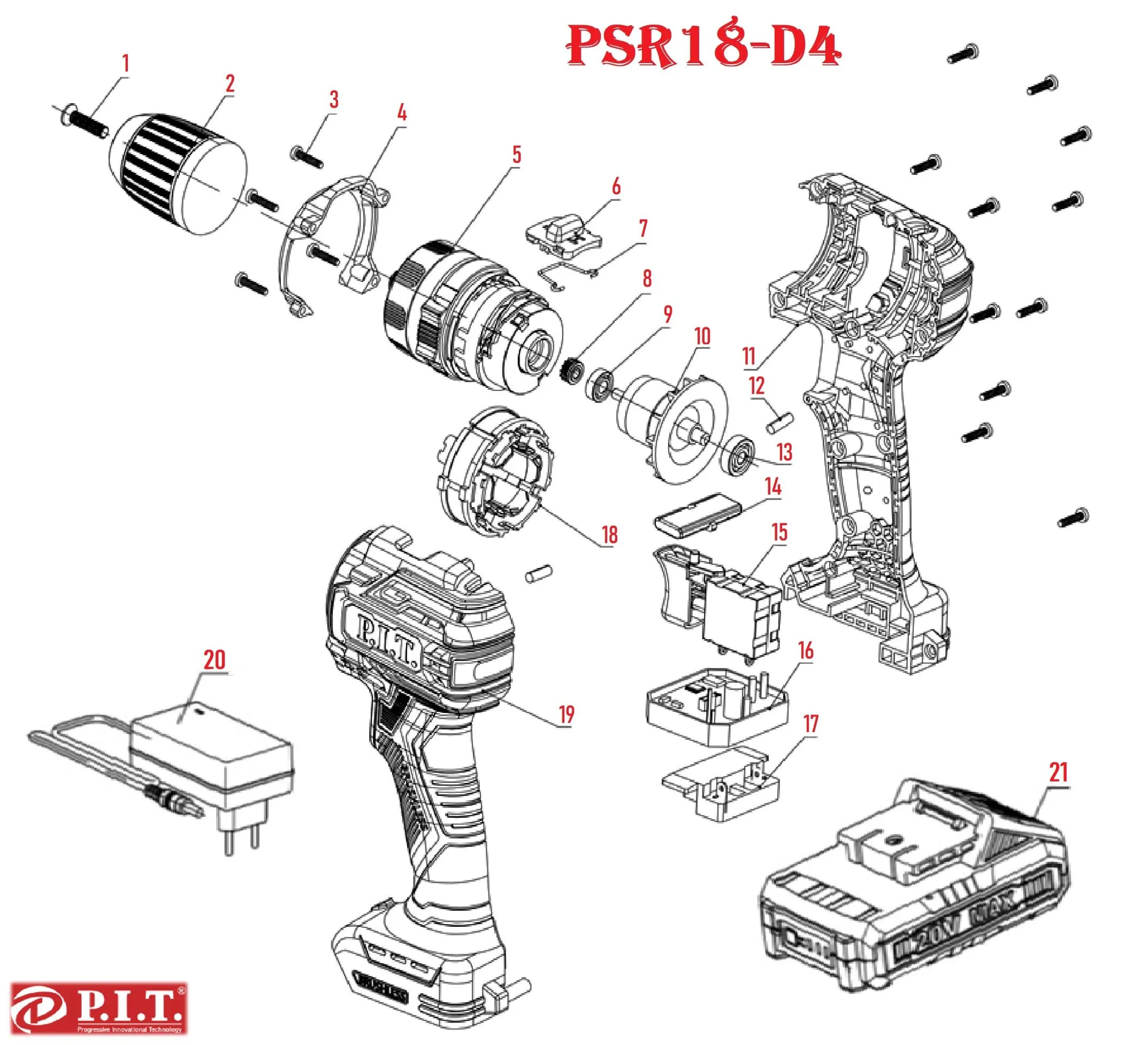 Запчасти, схема и деталировка P.I.T. PSR18-D4