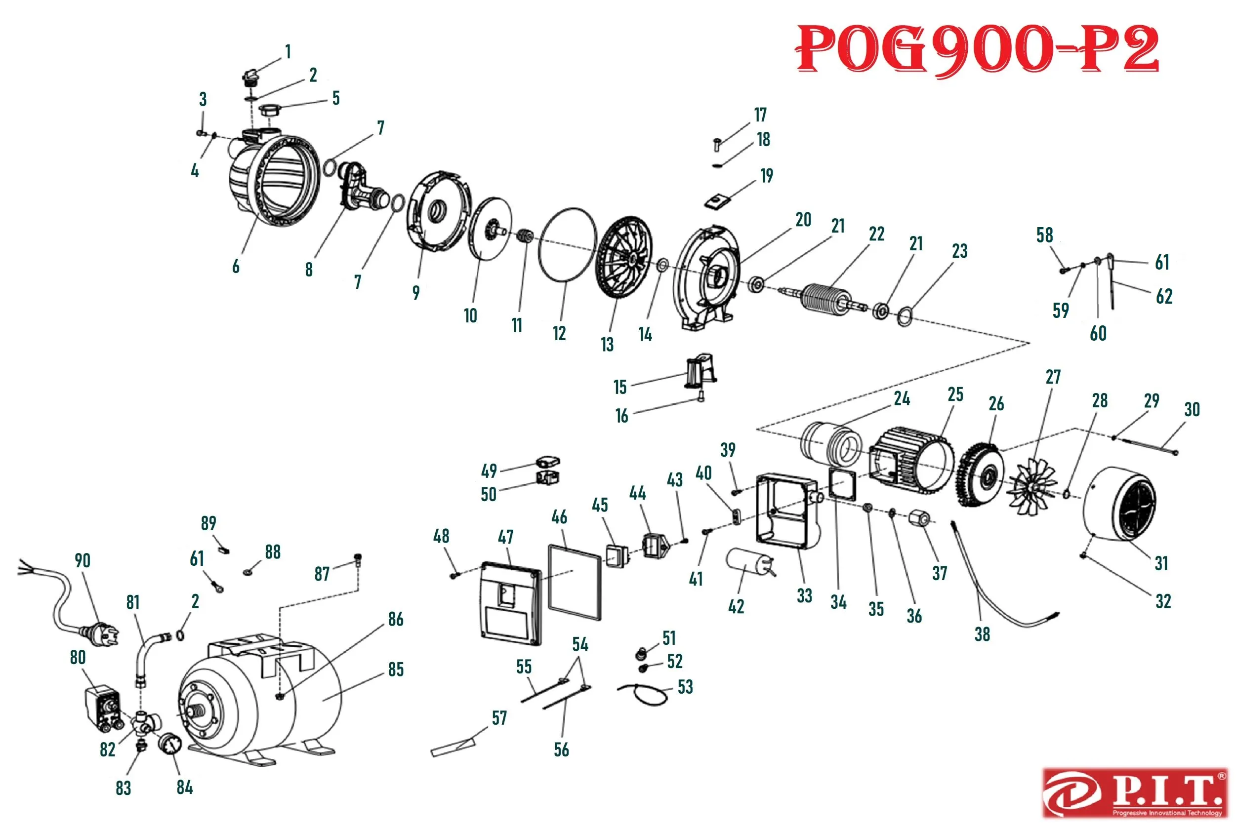 Запчасти, схема и деталировка P.I.T. POG900-P2