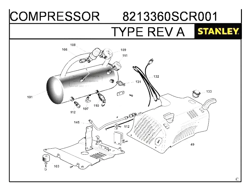 Запчасти, схема и деталировка Stanley 8213360SCR011 TYPE REV A