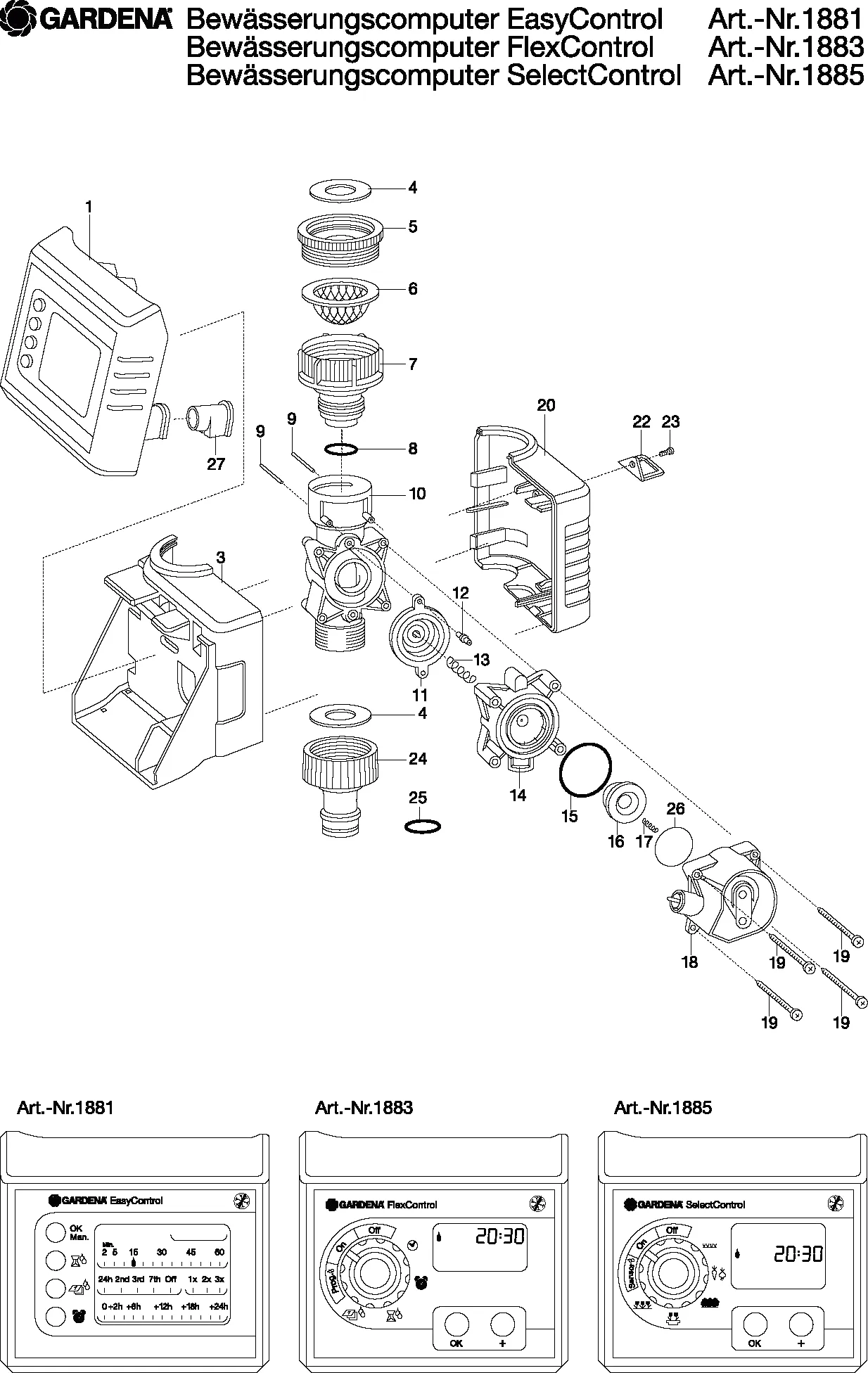 Запчасти, схема и деталировка GARDENA SELECTCONTROL (АРТ. 1885-20)